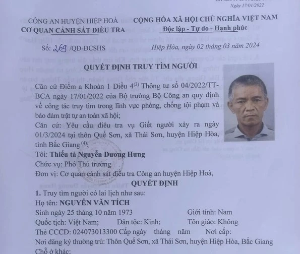 Bắc Giang: Truy tìm đối tượng dùng dao đâm trọng thương vợ và mẹ vợ