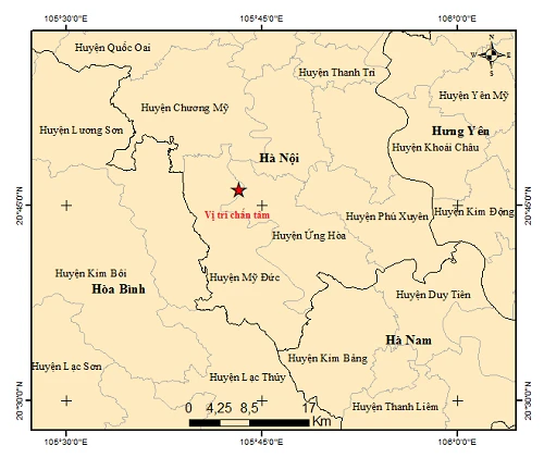 Xảy ra động đất có độ lớn 4 gây rung lắc ở nhiều khu vực trên địa bàn Hà Nội